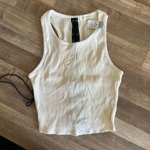 White/ Cream Tank Top with a Black String Back Lace Up Sz M